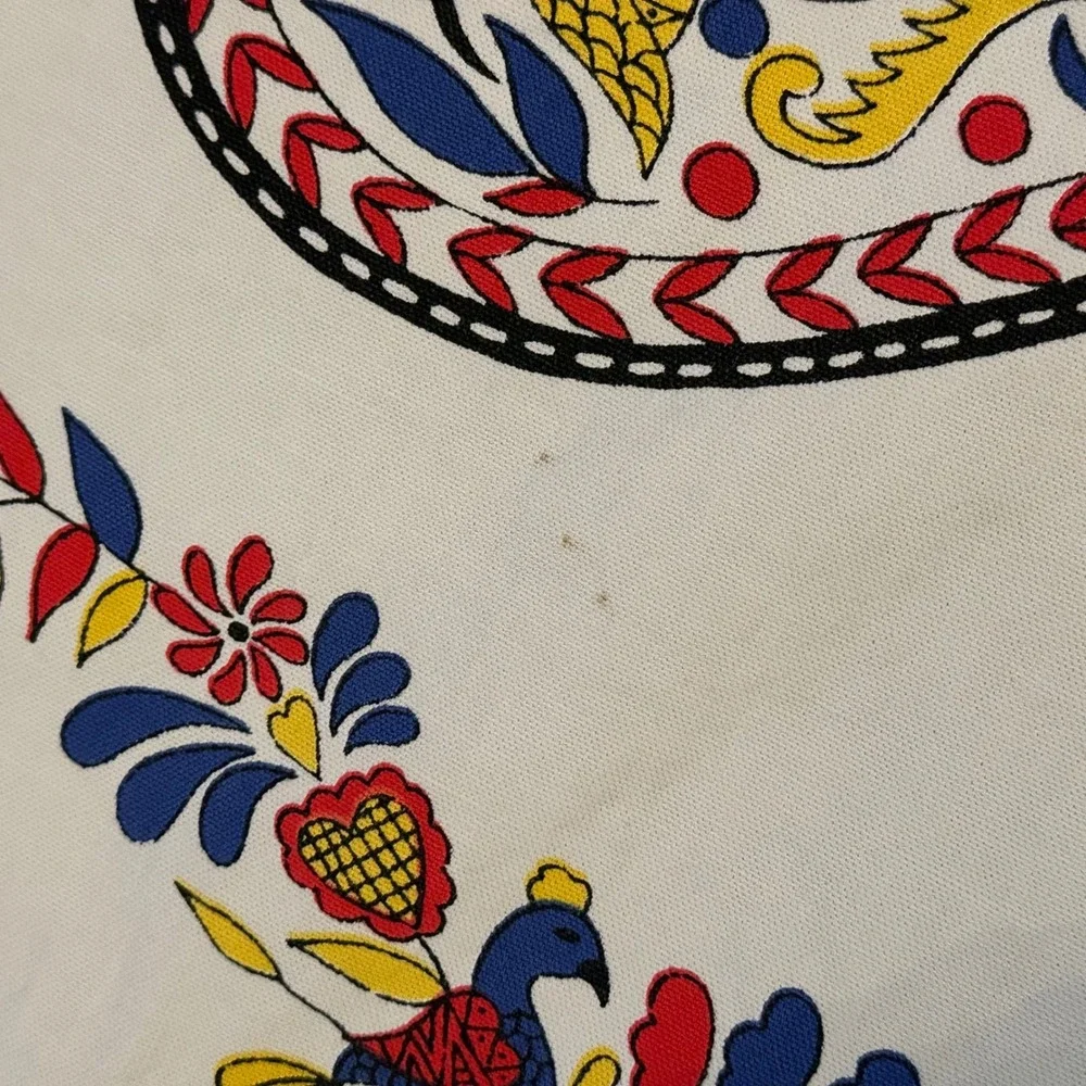 Vintage‎ Folk Art Tablecloth 51x44 Cream Red Scandinavian Heart
